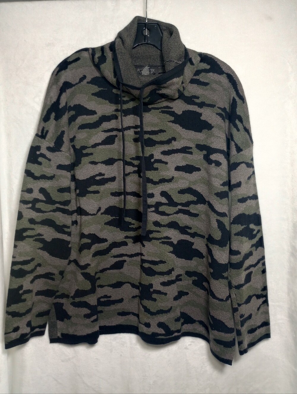 Rachel Zoe Cozy Camo Knit Cowl Neck Drawstring Sweater Oversized Outdoorsy Fall